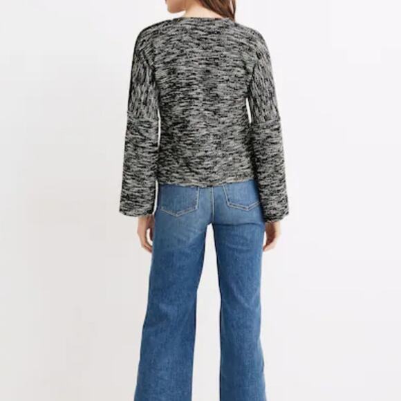 Madewell Button Shoulder Wide Sleeve Sweater Top Marled Black Crewneck Cotton XS - Picture 2 of 10